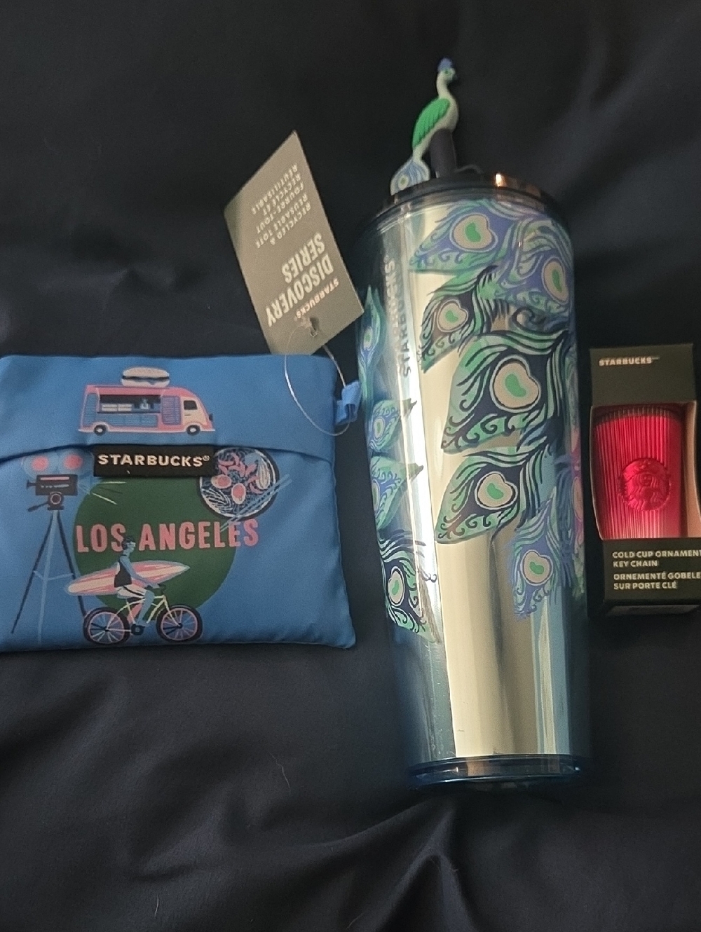 Starbucks 24 oz peacock cup with silicone straw topper peacock BUNDLE